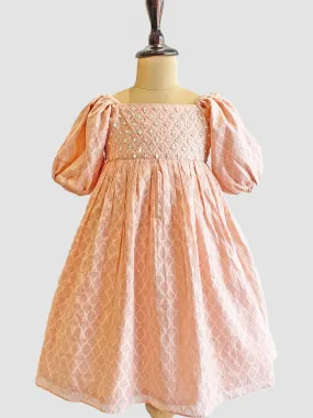 Peach Embroidered Peach Gown - Girls