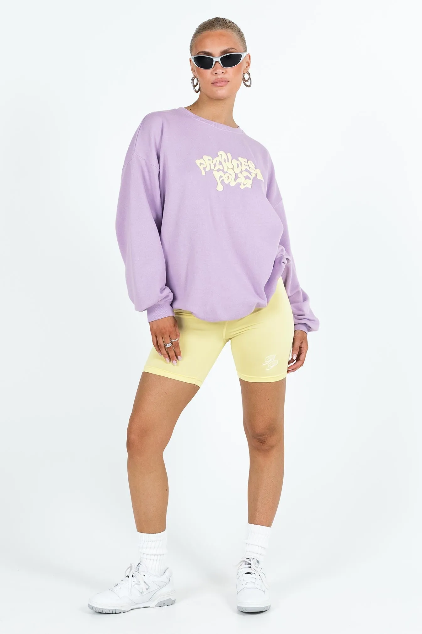 Princess Polly Crew Neck Sweatshirt Squiggle Text Lilac / Eggshell