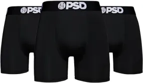 PSD Men's Solids Blk Mid Length 3-Pack Boxer Briefs