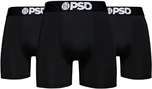 PSD Men's Solids Blk Mid Length 3-Pack Boxer Briefs