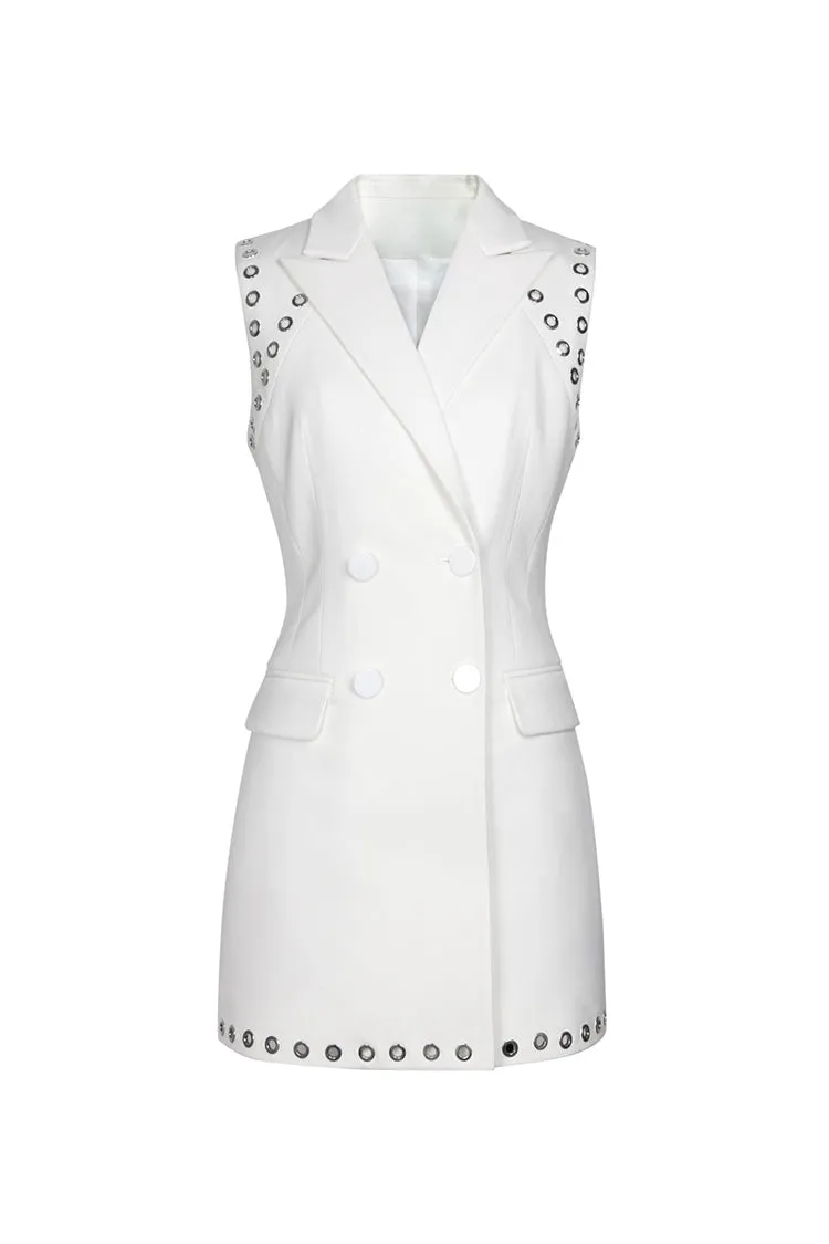 Punk Lapel Sleeveless Metallic Grommet Double Breasted Blazer Mini Dress