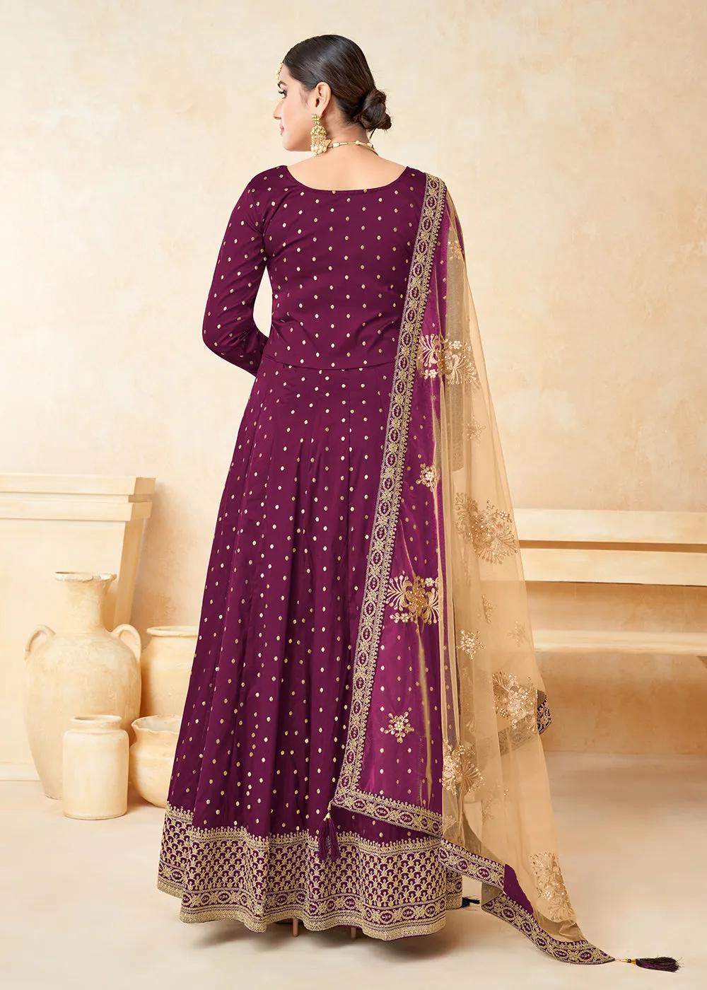 Purple Silk Embroidered Indian Ethnic Wear Anarkali Dress