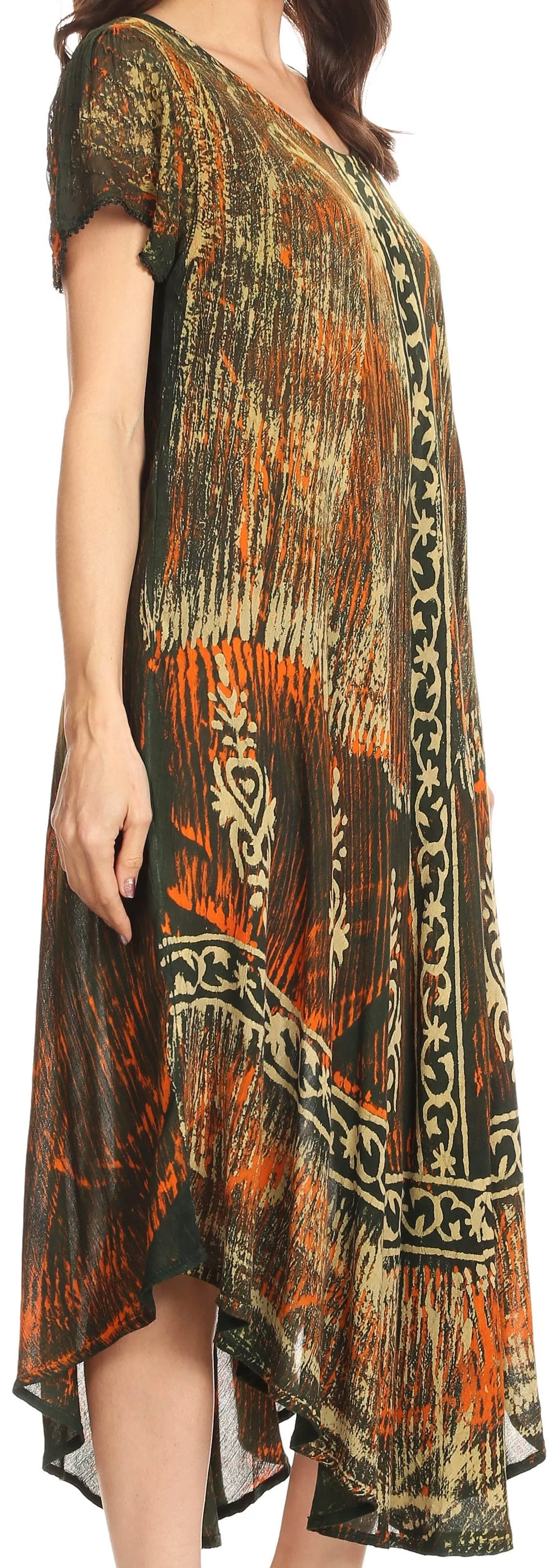 Sakkas Talia Ethnic Print Short Sleeve Long Dress/Cover Up