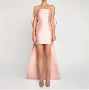 Satin Short Mini Dress with Detachable Bow Train Formal Occasion Evening Party Gowns