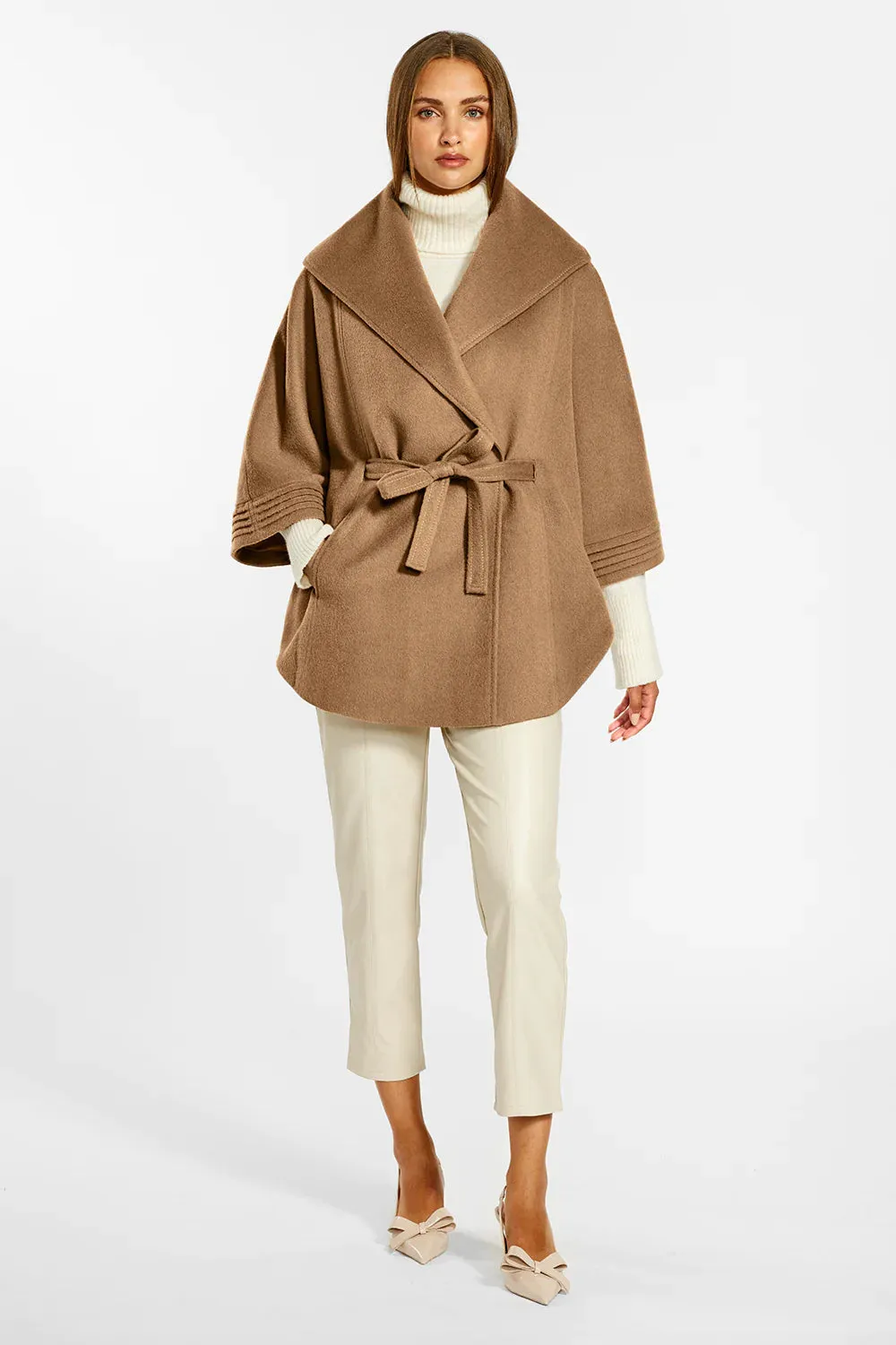 SENTALER CAPE WITH SHAWL COLLAR AND BELT