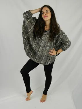 Short Poncho with sleeves in hand woven cotton With Fleece lining