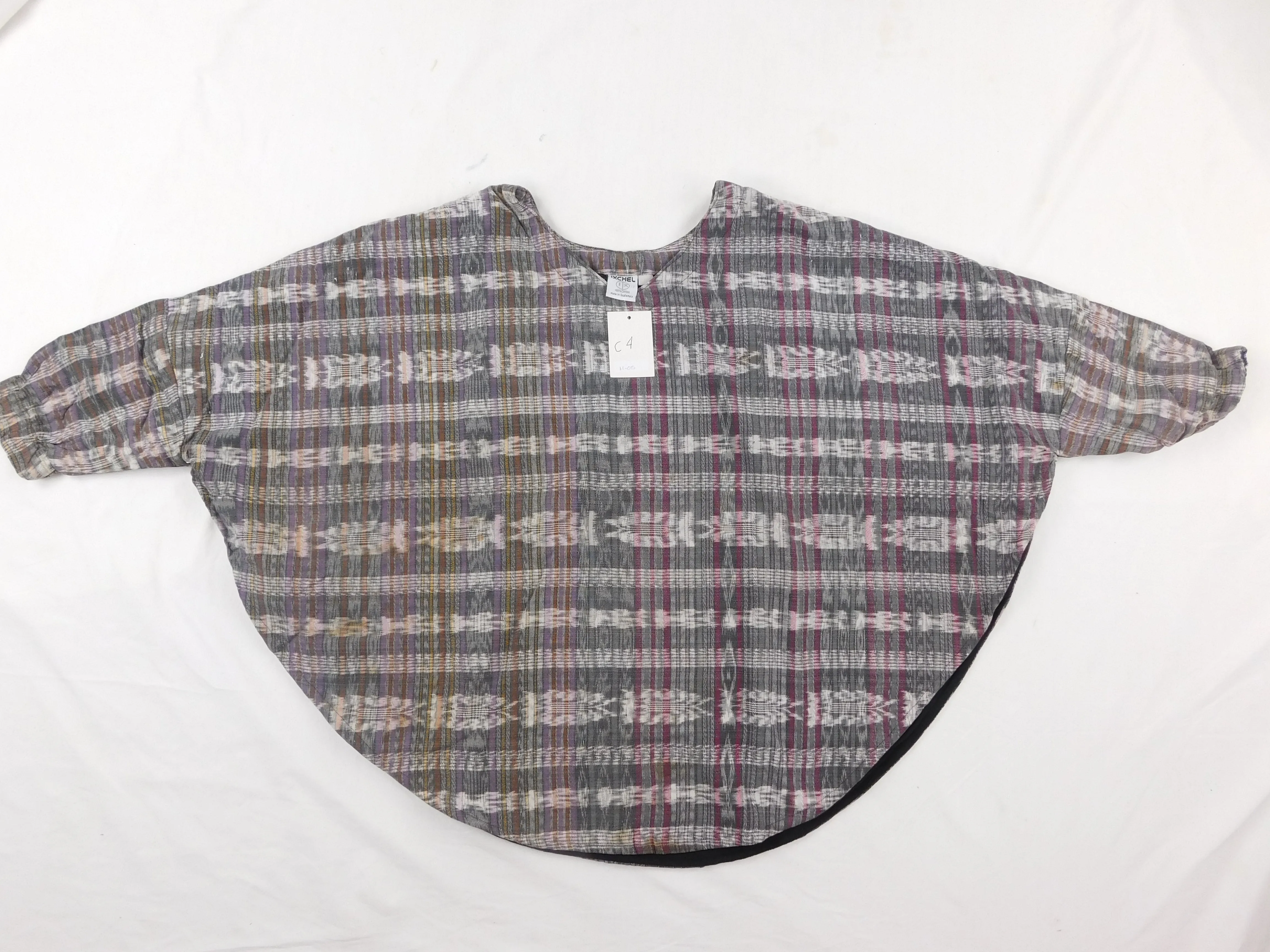 Short Poncho with sleeves in hand woven cotton With Fleece lining