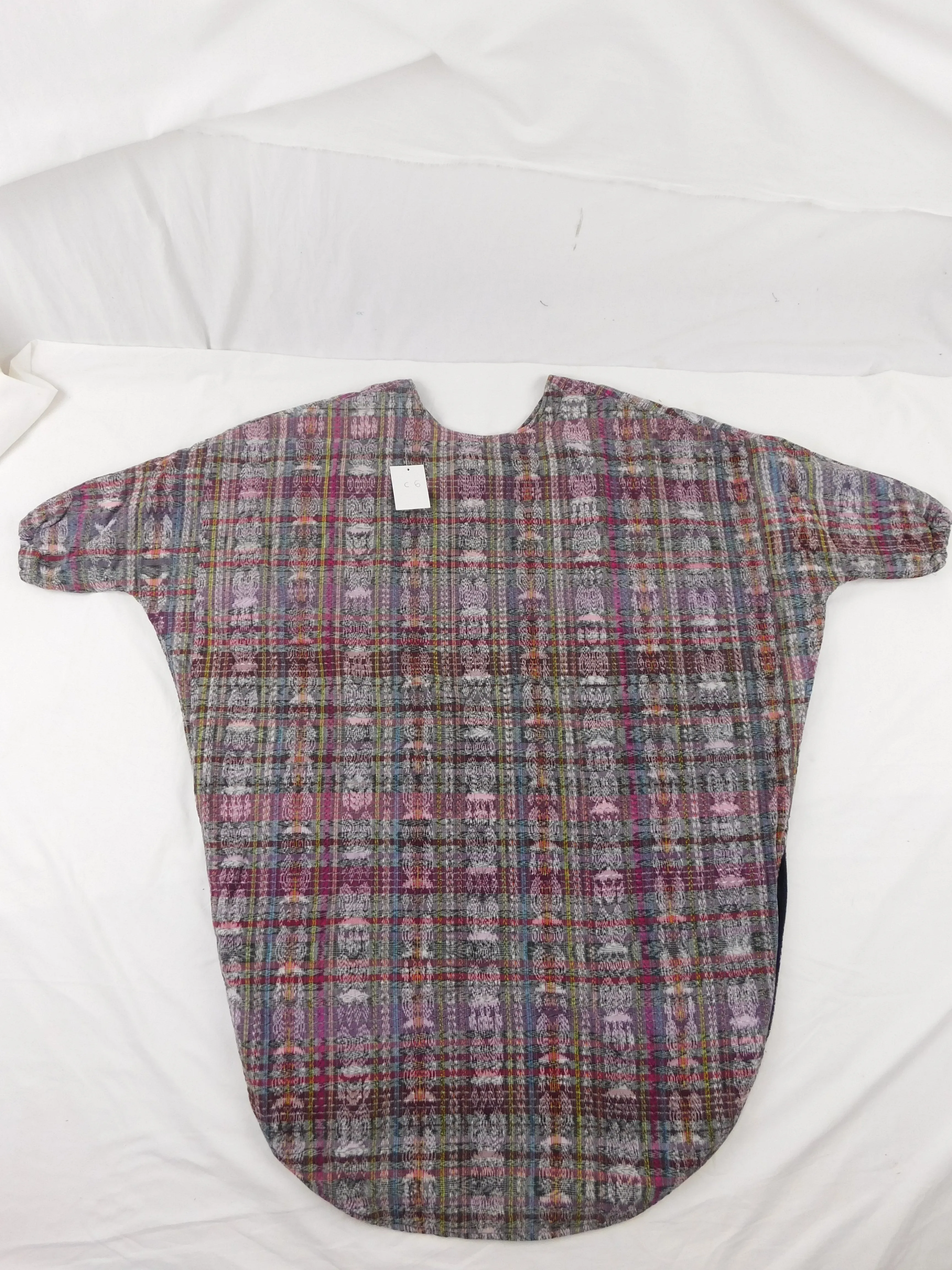 Short Poncho with sleeves in hand woven cotton With Fleece lining