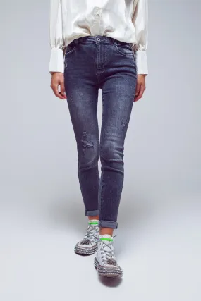Skinny Fit Distressed Jeans In Grey