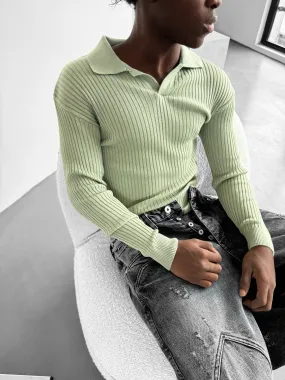 Slim Fit Knit Polo Sweater - Mint