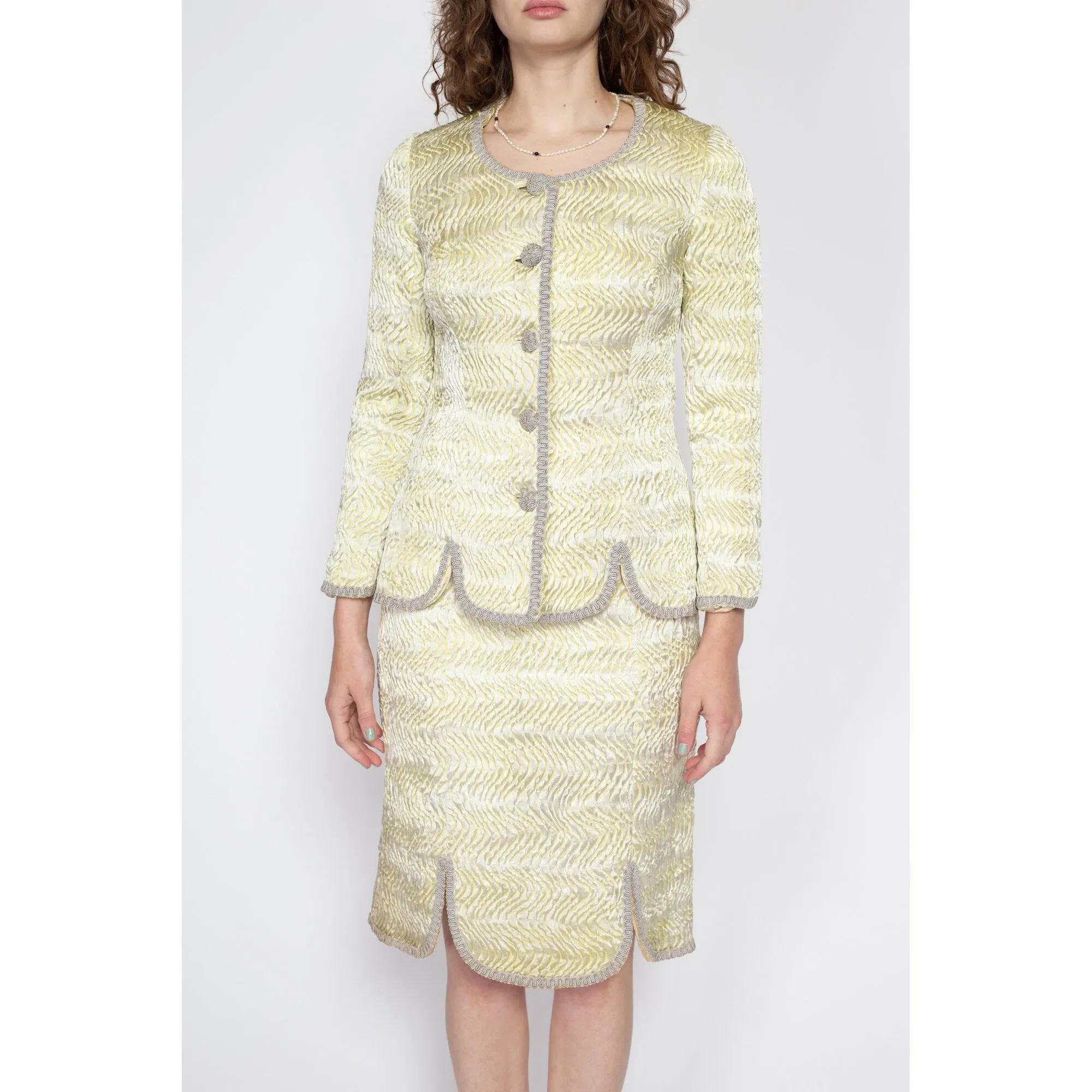 Small 60s Quilted Plisse Blazer & Mini Skirt Set