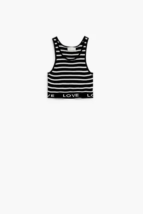 Striped Cropped Top With Love Text In Black