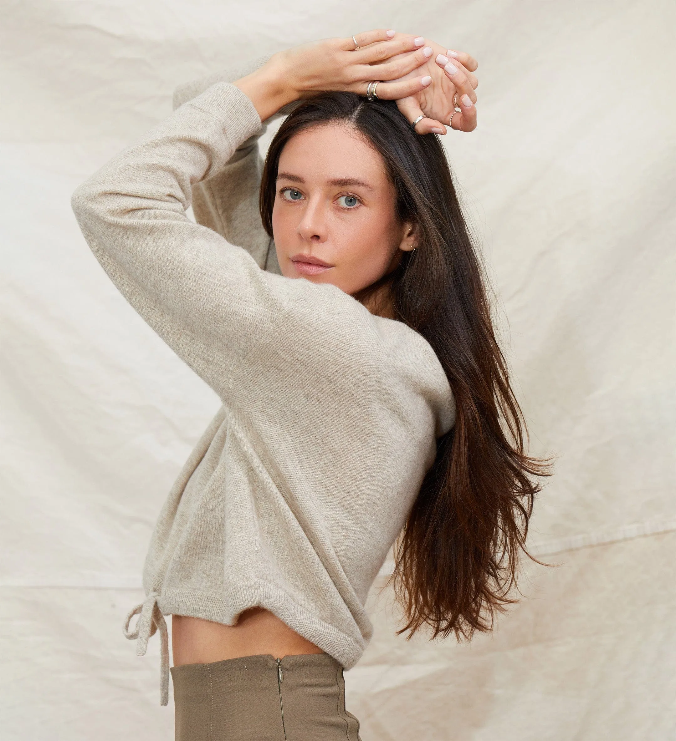 The Cropped Cashmere Sweater with Drawstring Waist