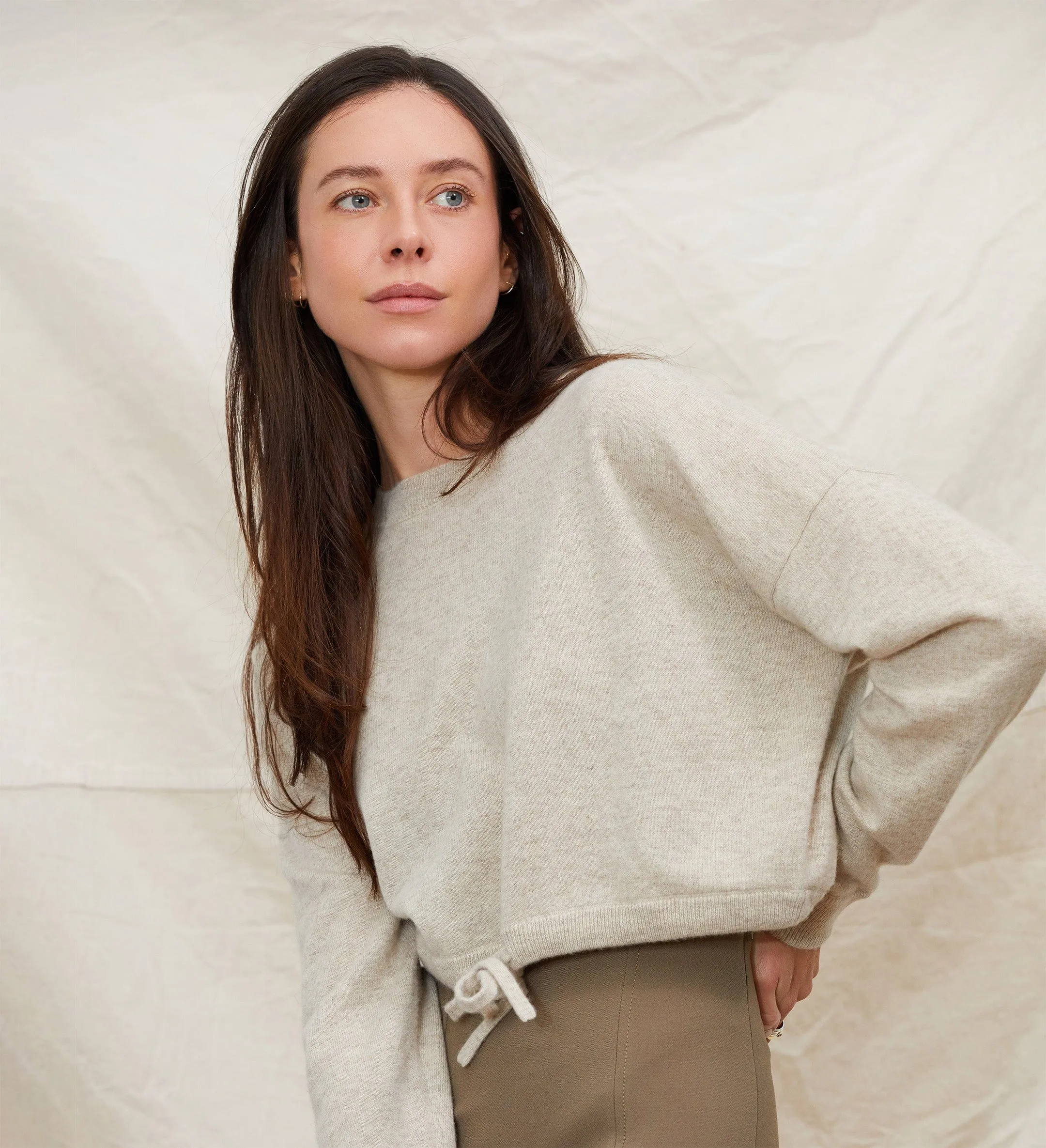 The Cropped Cashmere Sweater with Drawstring Waist
