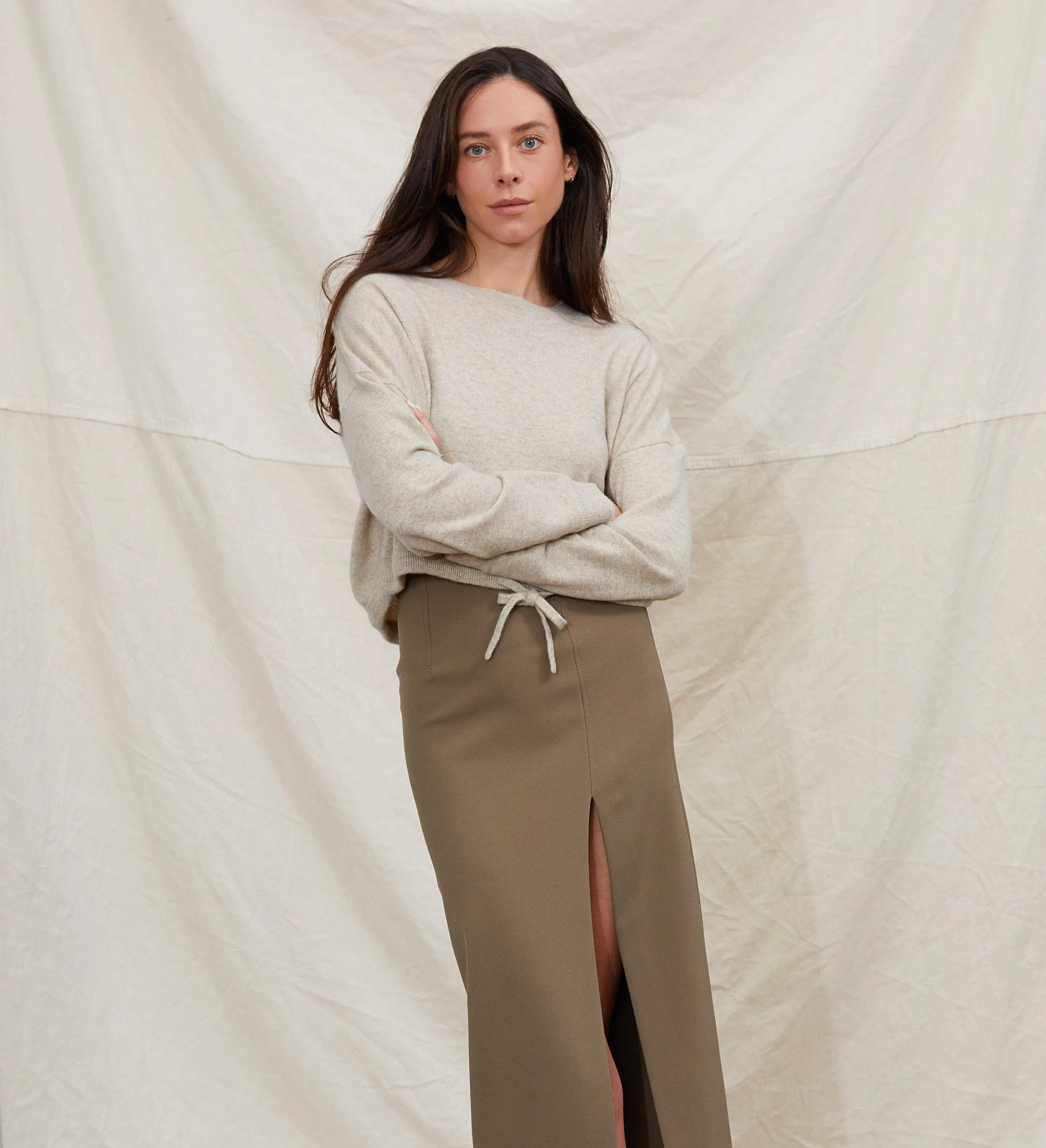 The Cropped Cashmere Sweater with Drawstring Waist