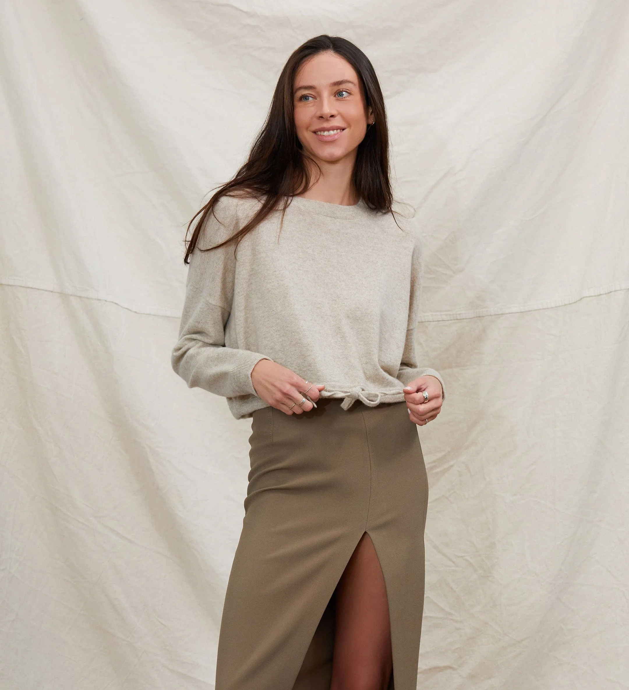The Cropped Cashmere Sweater with Drawstring Waist