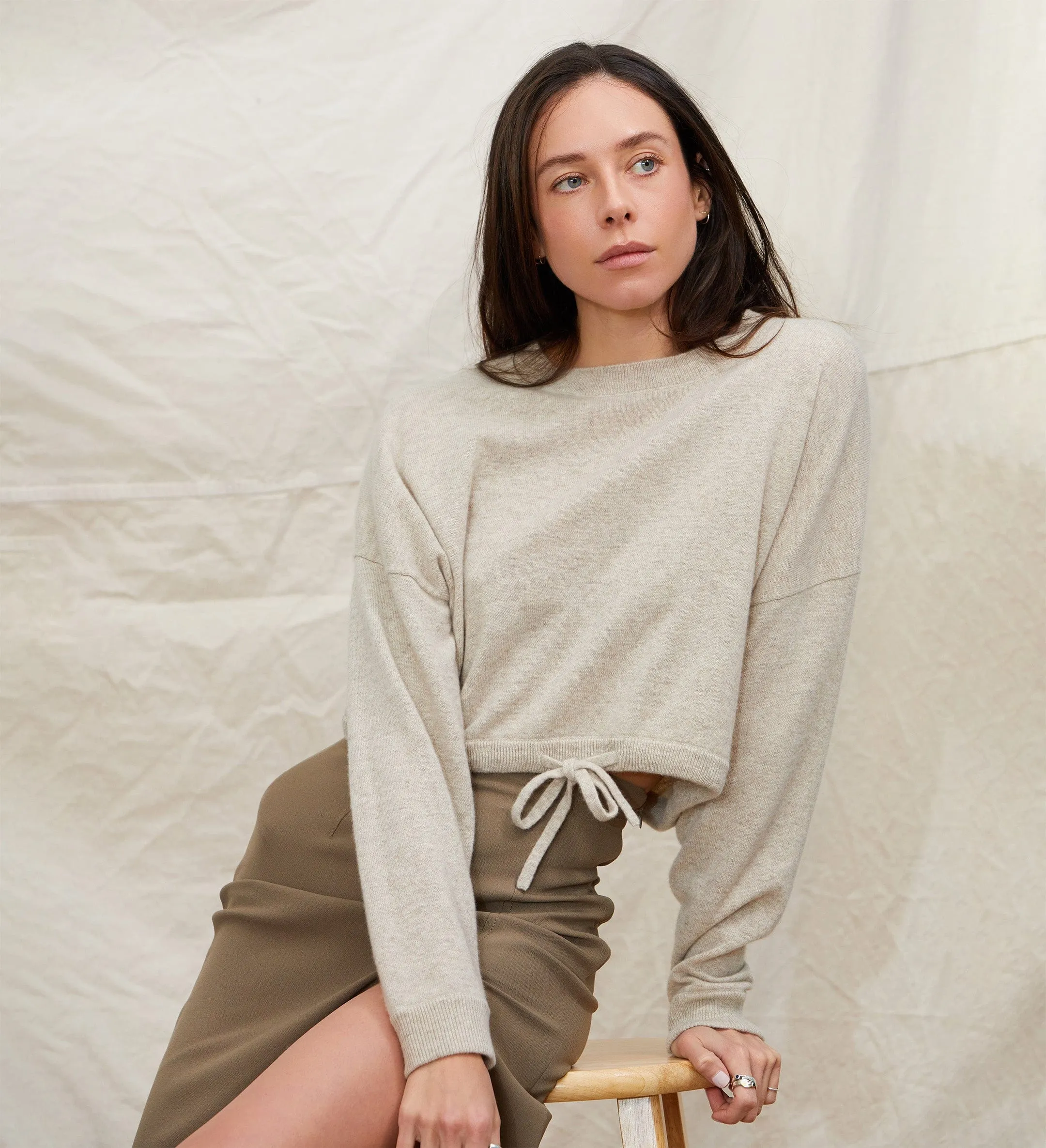 The Cropped Cashmere Sweater with Drawstring Waist