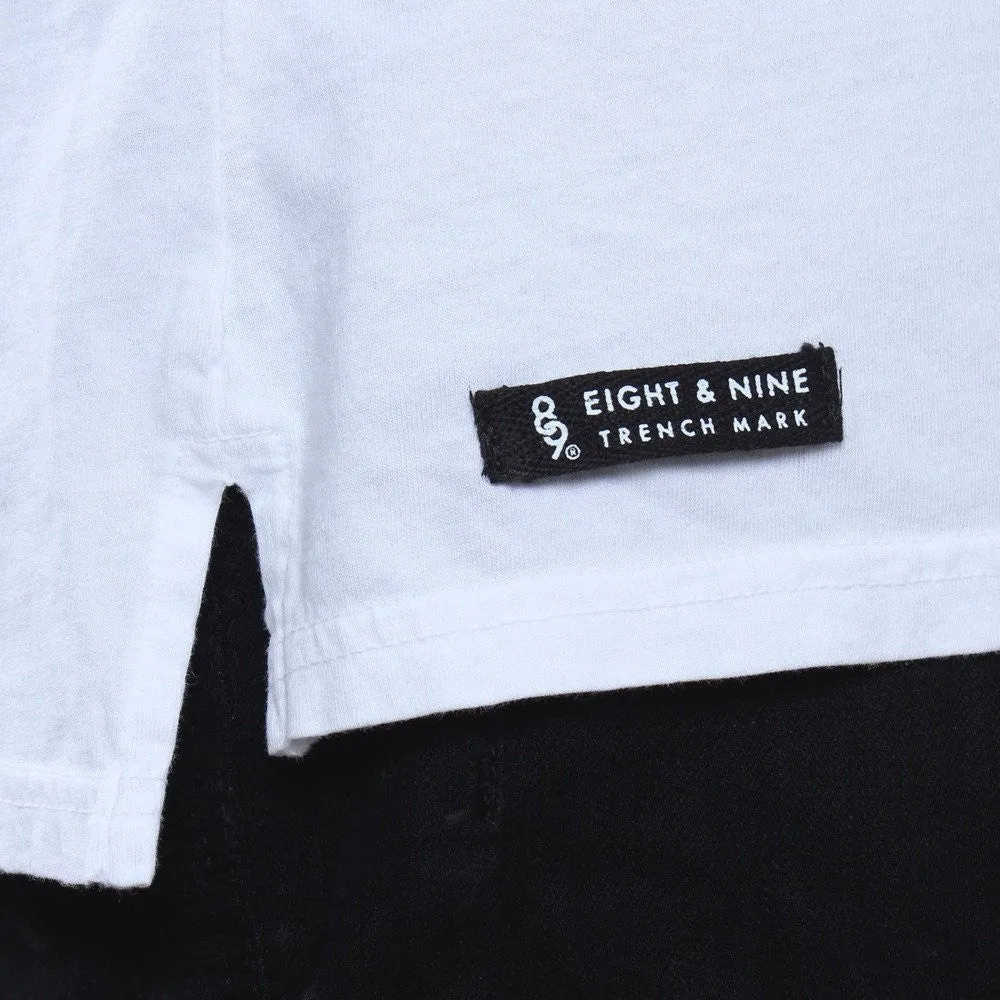 Triple Beam Long Line T-Shirt White