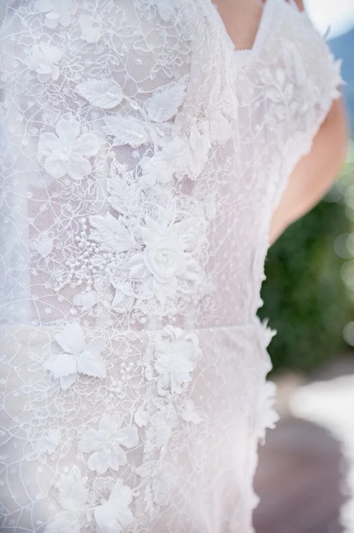 Tulle - Mermaid Sweetheart Sparkly 3D Lace Wedding Dress, White