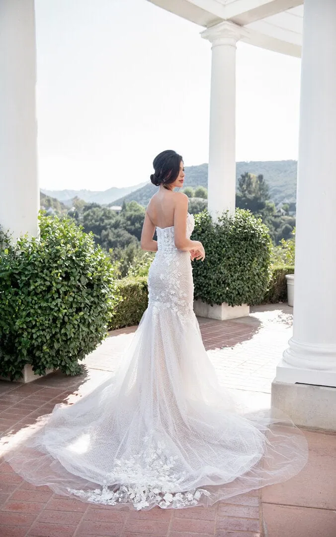 Tulle - Mermaid Sweetheart Sparkly 3D Lace Wedding Dress, White