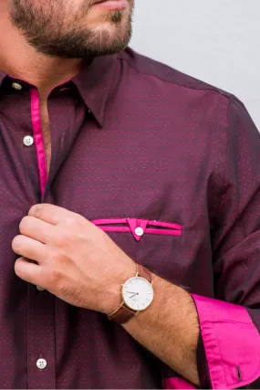 Two Tone Burgundy & Pink Dot Weave Men's Shirt
