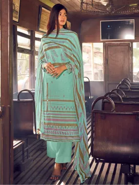 Unstitched Cool Green Cotton Salwar Suit Dress Material