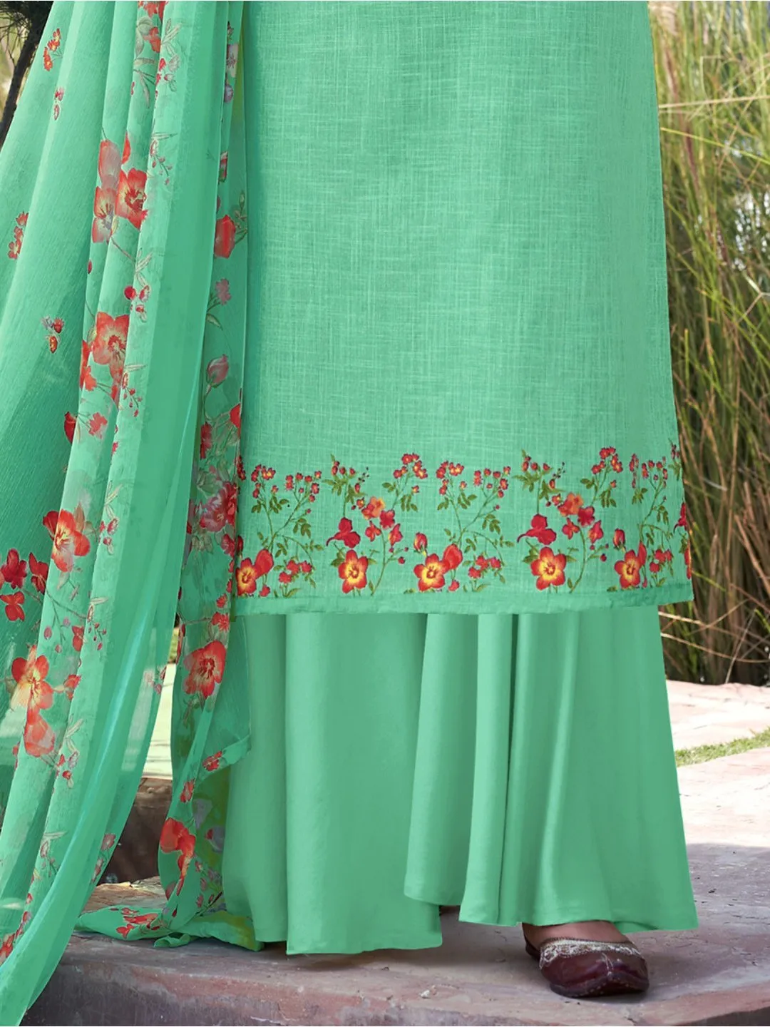 Unstitched Green Cotton Salwar Kameez Material