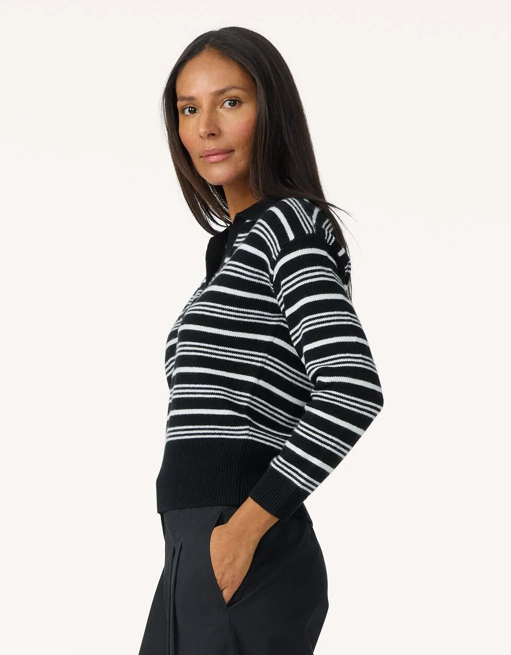 unsubscribed cashmere striped polo sweater