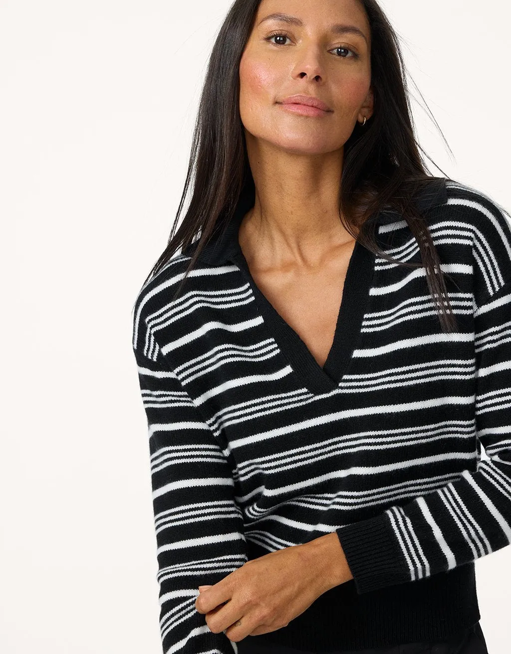 unsubscribed cashmere striped polo sweater