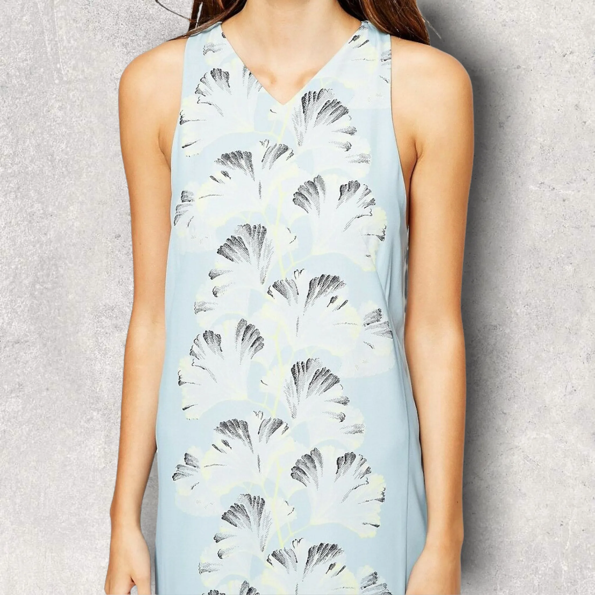 Whistles Blue Palm Print Longline Midi Dress UK 12 US 8 EU 40