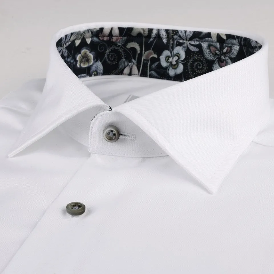 White Contrast Twill Slimline Shirt - Stenströms
