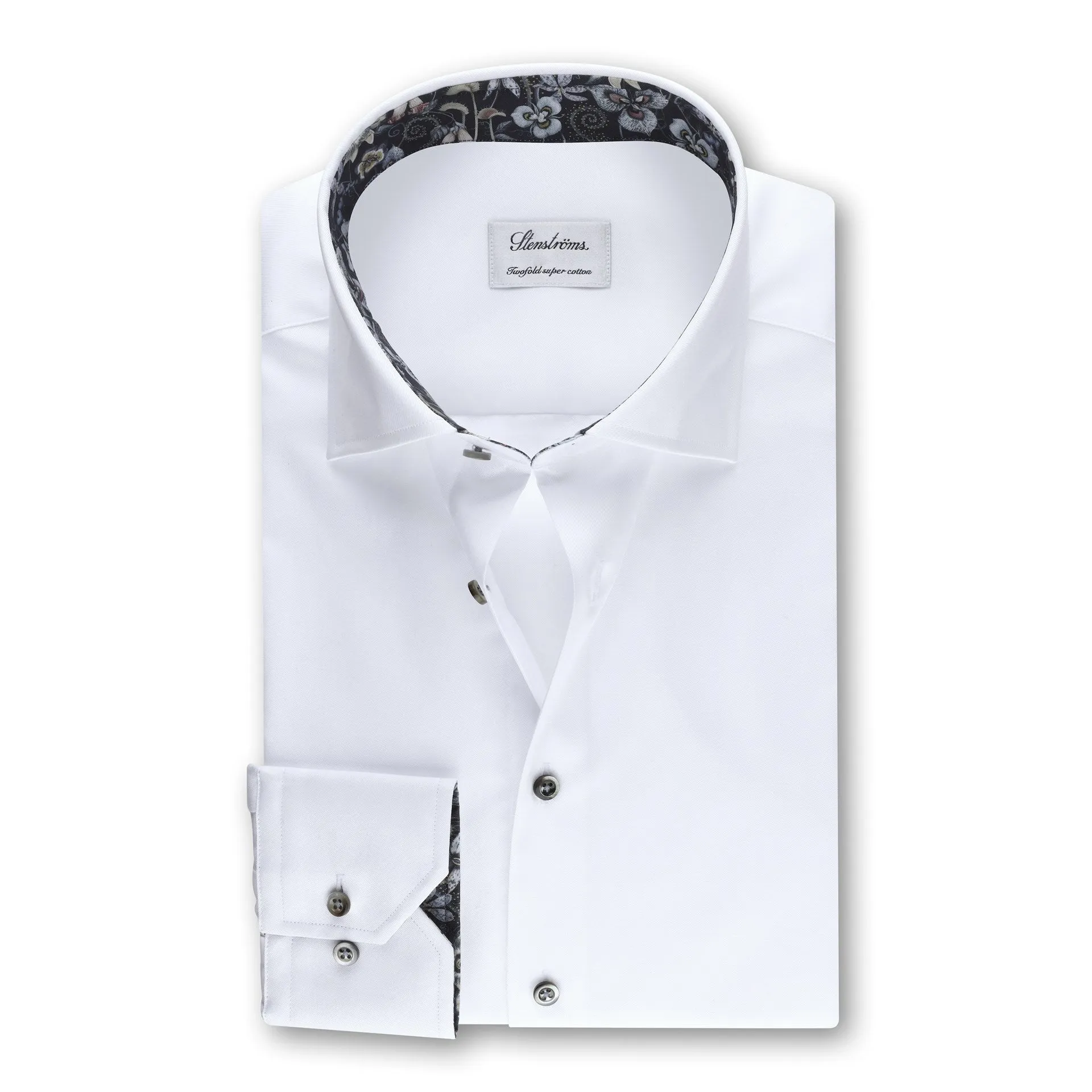 White Contrast Twill Slimline Shirt - Stenströms