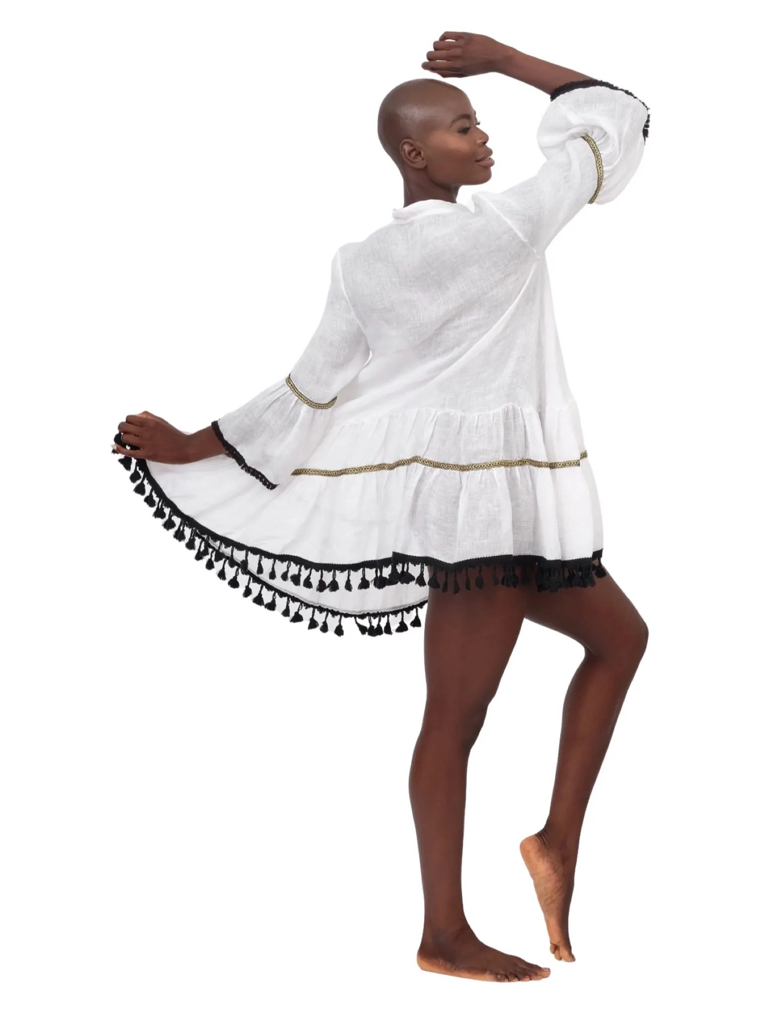 White Linen Tassel Dress