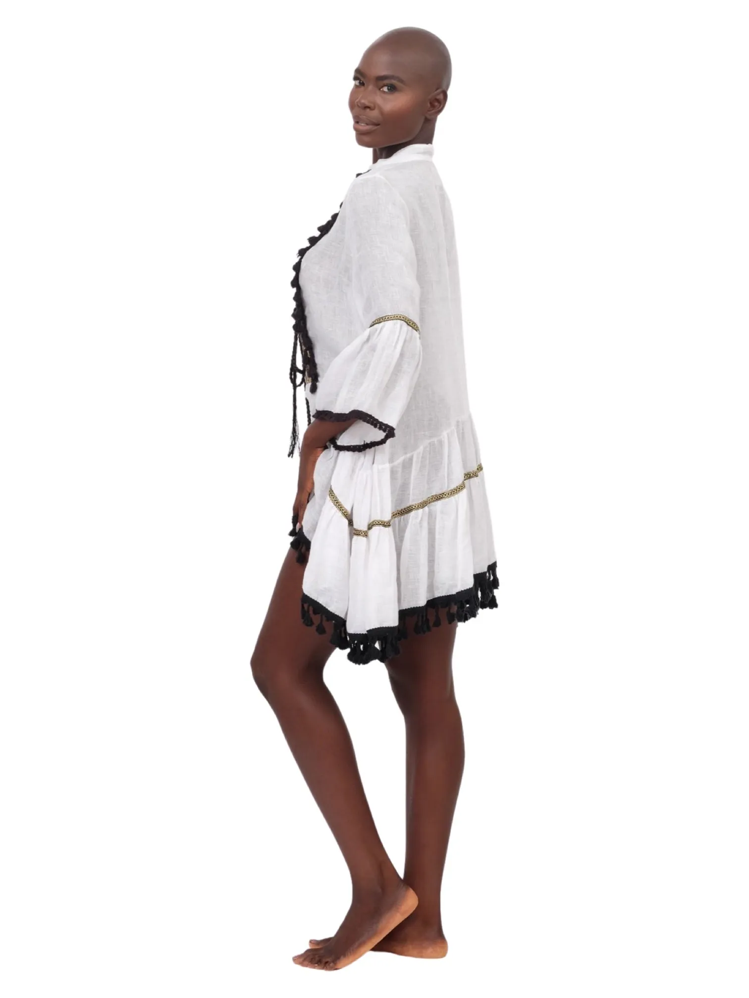 White Linen Tassel Dress