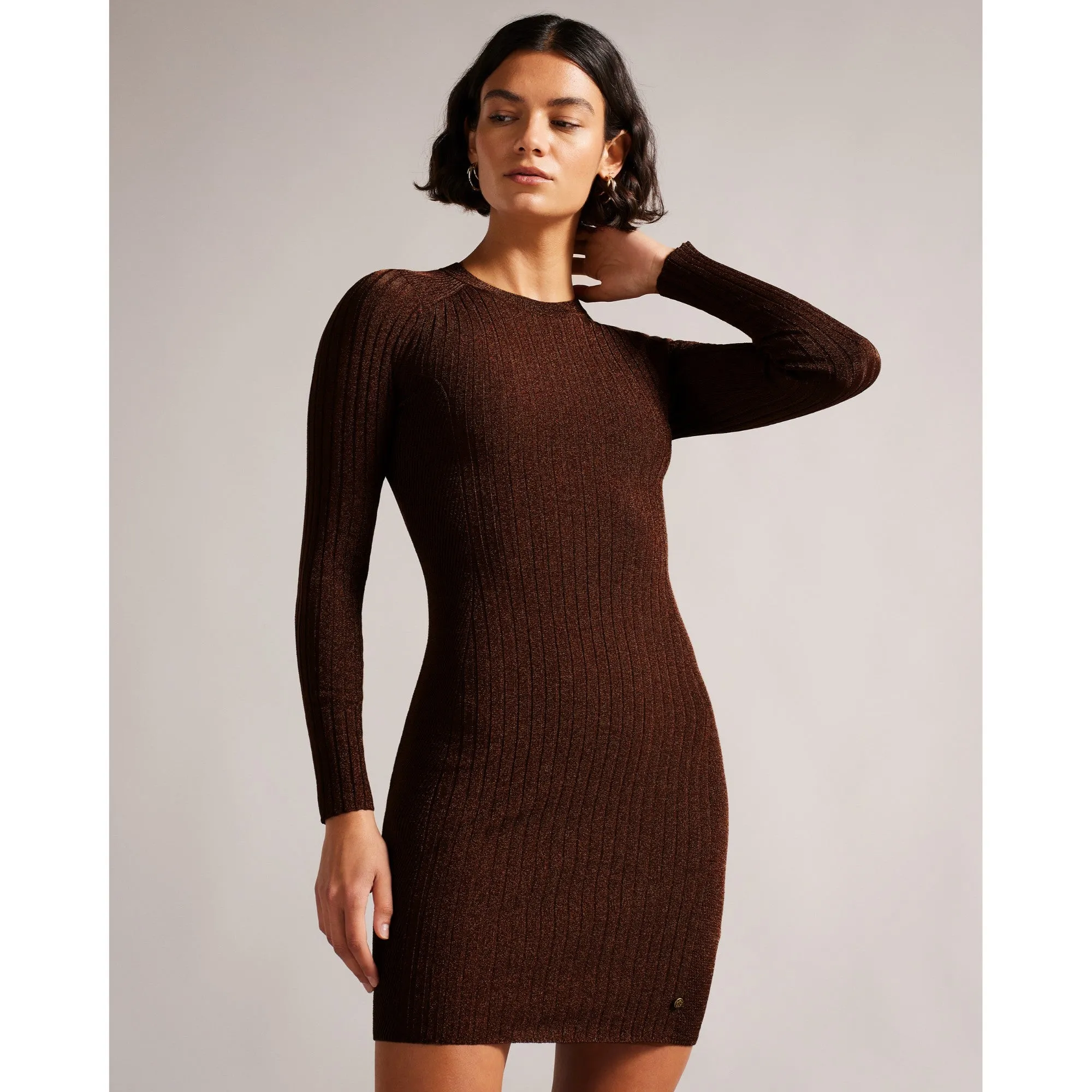 Women Wmd-Nichola-Metallic Bodycon Knit Dress - Camel