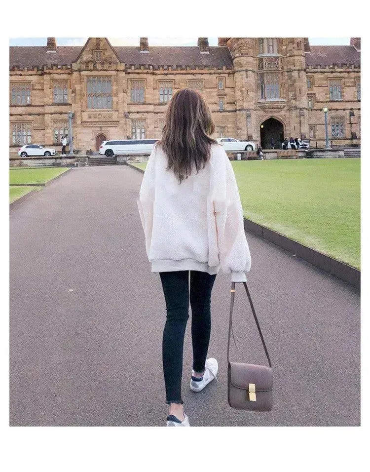 Women's Loose And Thin Mid-length Lamb Wool Sweater Coat