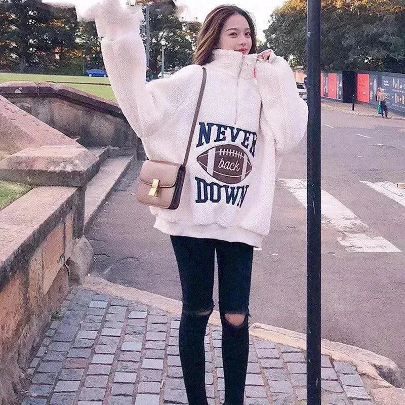Women's Loose And Thin Mid-length Lamb Wool Sweater Coat