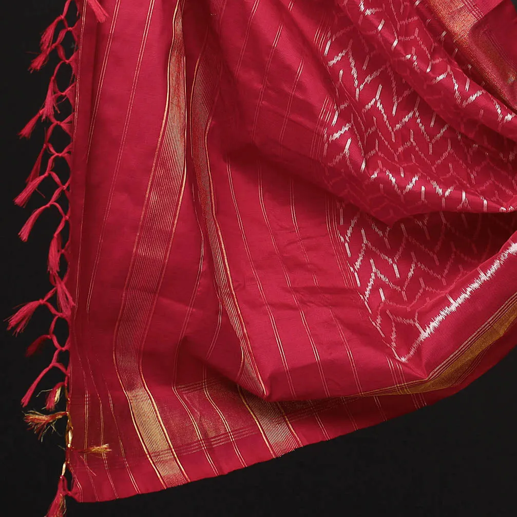 Yellow - 2pc Pochampally Ikat Weave Handloom Pure Raw Mulberry Silk Suit Material Set